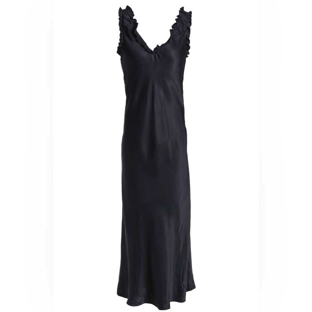 Tibi Ruffled-Trimmed Washed Satin Midi Dress - Picture 2 of 7
